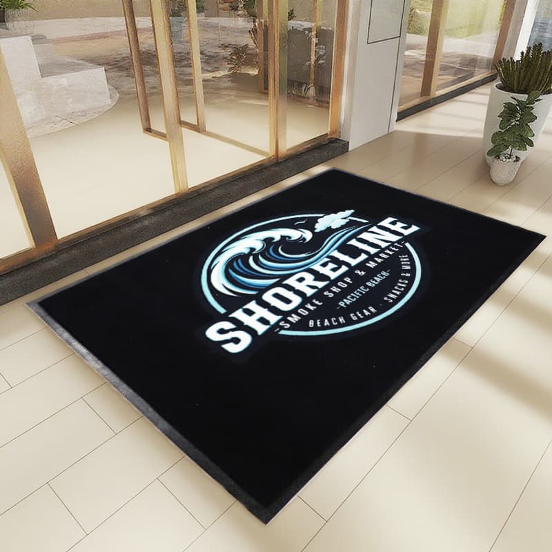 Example of a high-resolution printed logo mat at a shop entrance