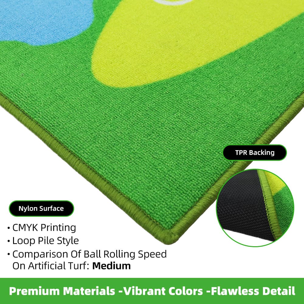 Alfombra de putting impresa con superficie de nailon en bucle y base de TPR