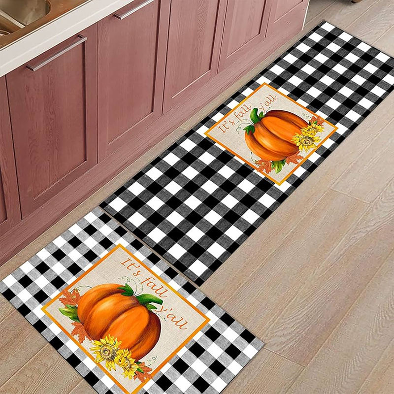 Example of a printed fabric kitchen rug set