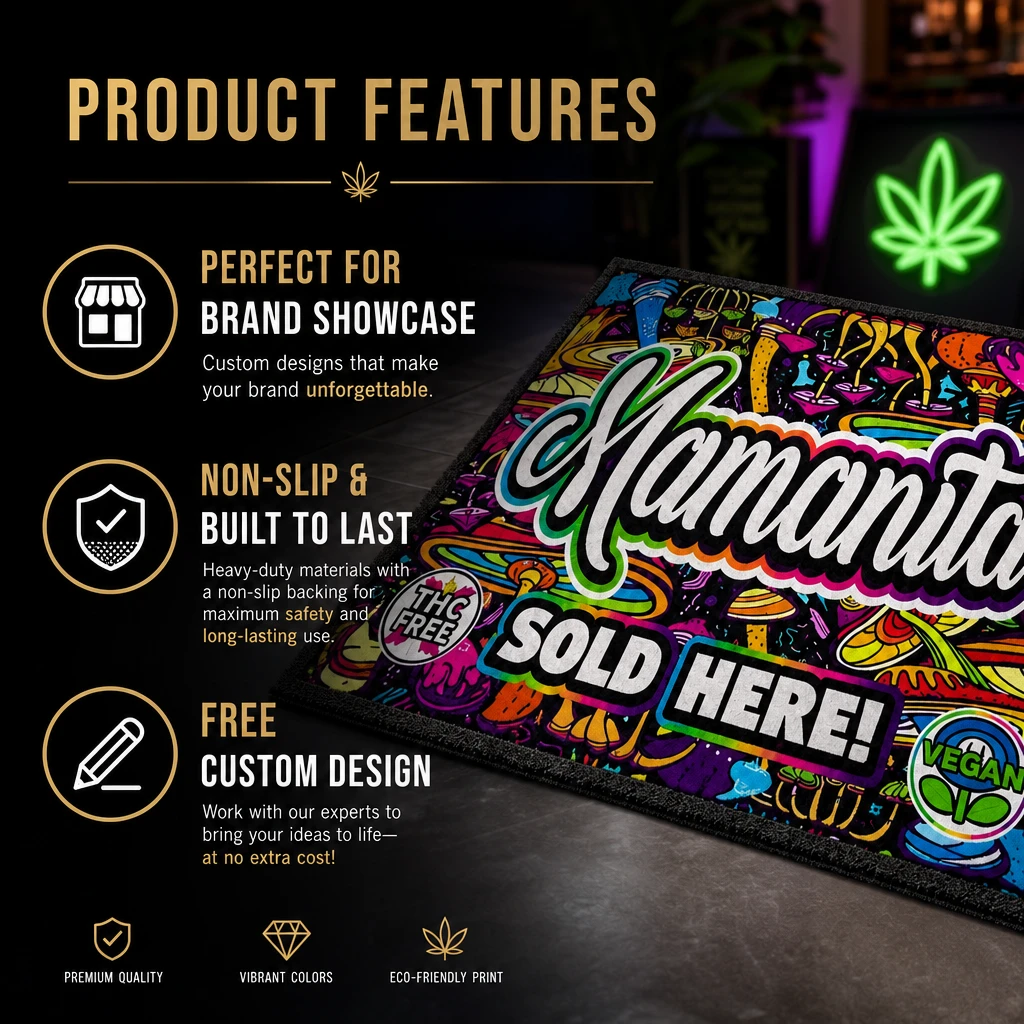Custom logo mat product features: brand showcase, non-slip backing, custom design