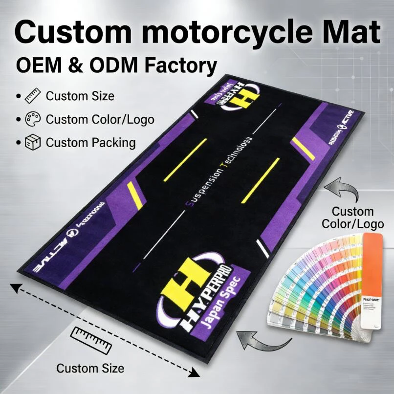 Custom motorcycle mat OEM & ODM factory: custom size, custom colour and logo, custom packing